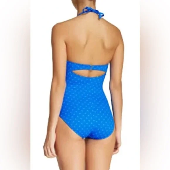 ☀️👙Spanx Bandeau Push Up One Piece Swimsuit ~ Polka ~ 14~NWT!~Removable Straps - Picture 2 of 10